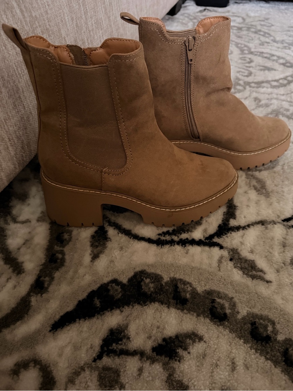 Universal Thread Tan Suede-Look Lug Heel Ankle Boots